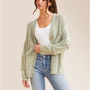 BKE Pieced Nubby Cardigan Sweater